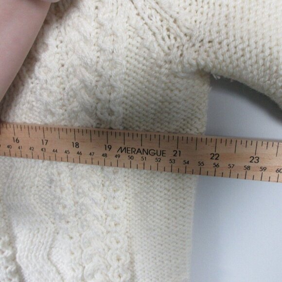 Handknit Sweater Women's Button Up Grandma Cable Knit Cardigan Ivory Wool L 820 - Picture 10 of 11
